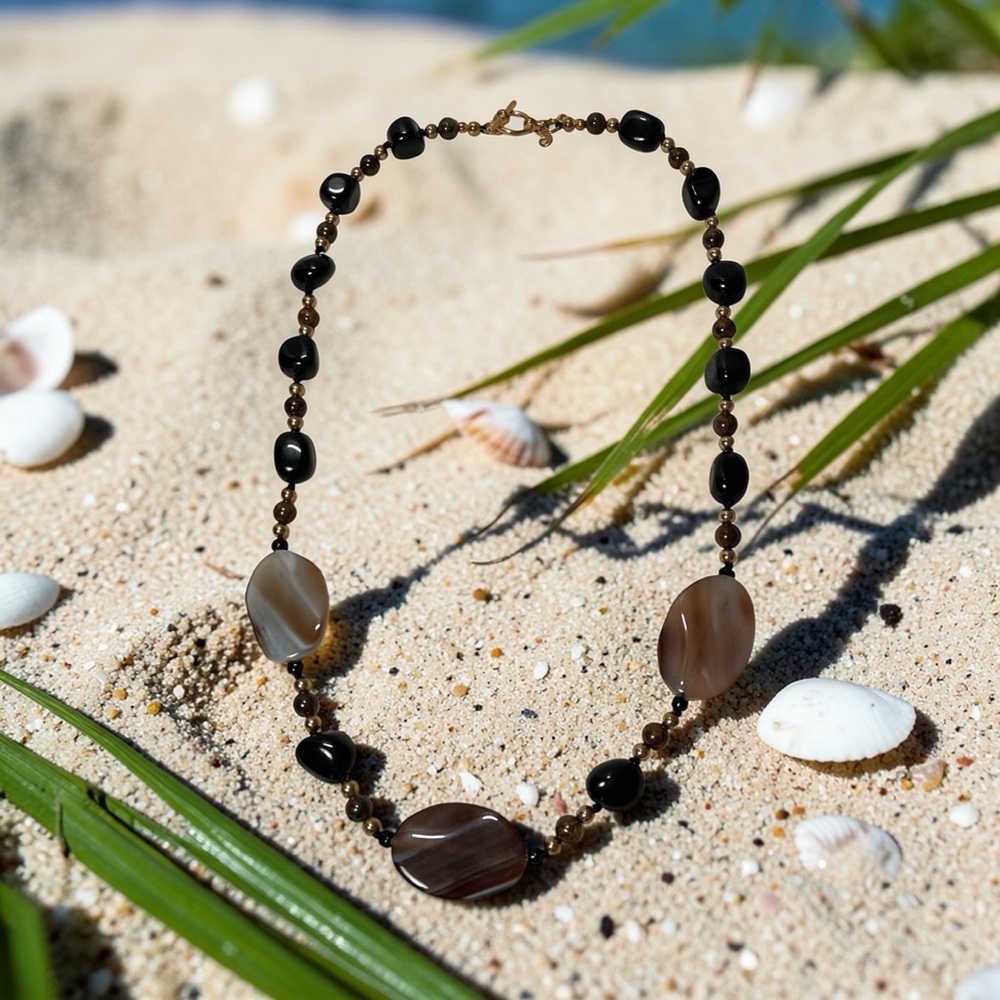 Elegant Black Onyx  and Agate Beaded Necklace Set